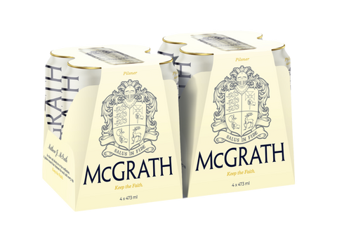 McGrath Pilsner beer two four-packs with cream carrier packaging