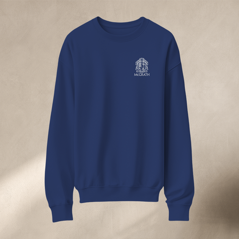 Navy long sleeve shirt with McGrath crest logo on chest